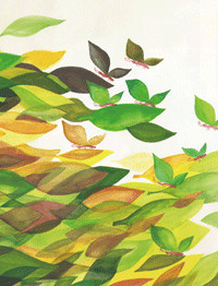 풀잎과 풀잎모양의 새 그림