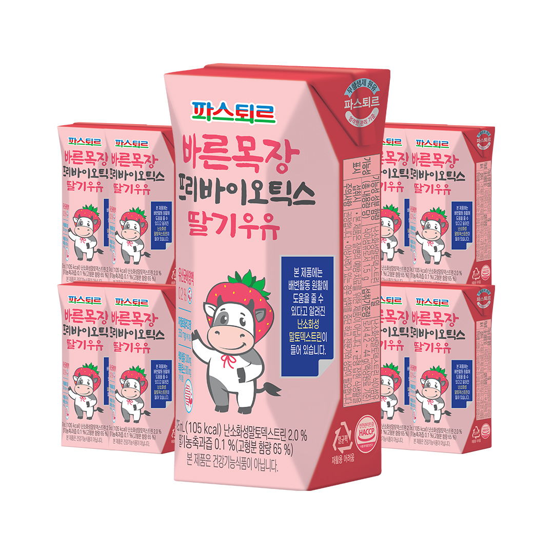 [해피] 파스퇴르 바른목장 프리바이오틱스 딸기 우유 125ml 24입