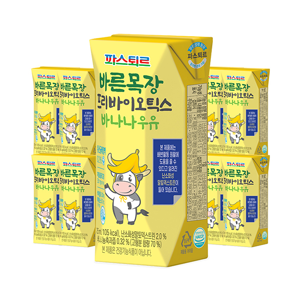 [해피] 파스퇴르 바른목장 프리바이오틱스 바나나 우유 125ml 24입