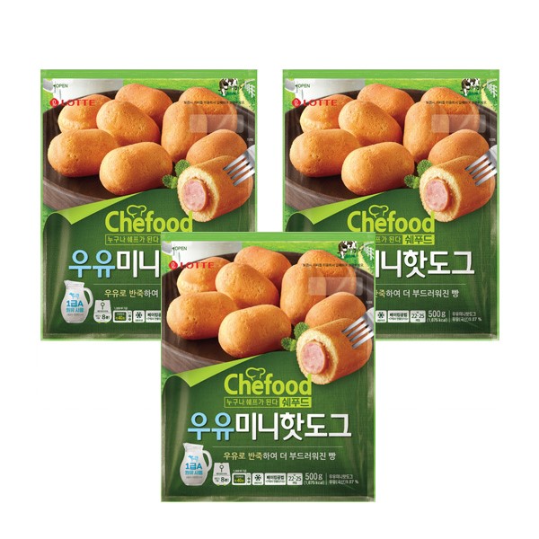 [해피] Chefood 우유미니핫도그 500g x 3개