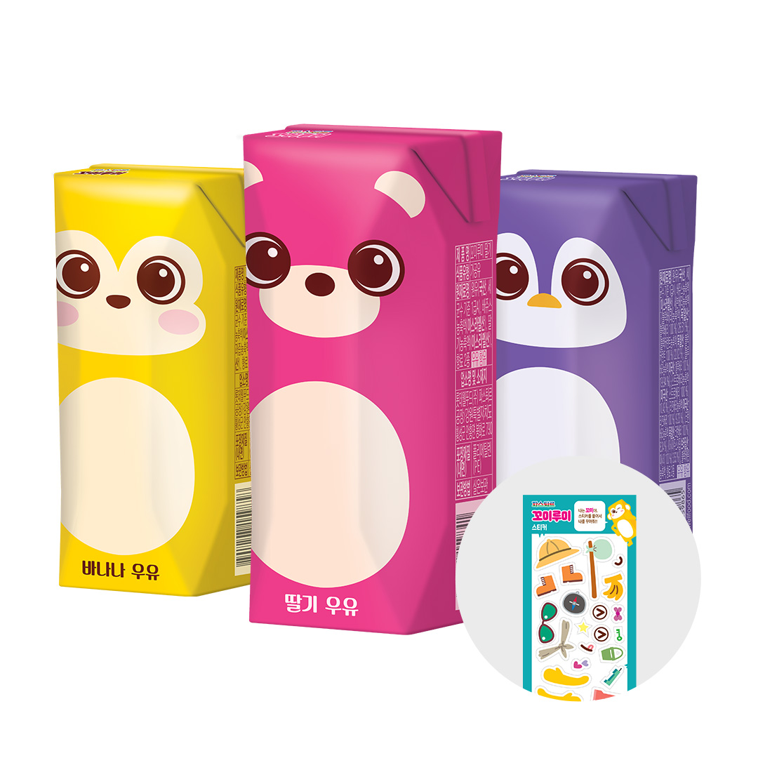 [해피][꾸미기스티커증정] 꼬미루미 우유 딸기/바나나/믹스베리 125mL 24입