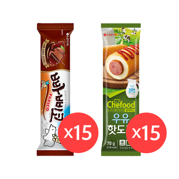 [해피] 국민간식 세트(우유핫도그15+빠삐코15)