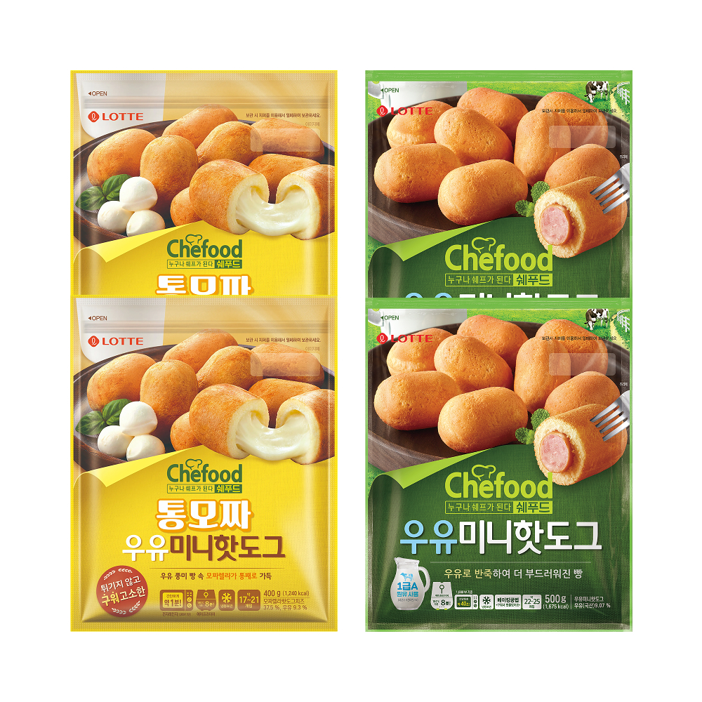 Chefood 우유미니핫도그 500g+ 통모짜 미니핫도그 400g 2종, 4개