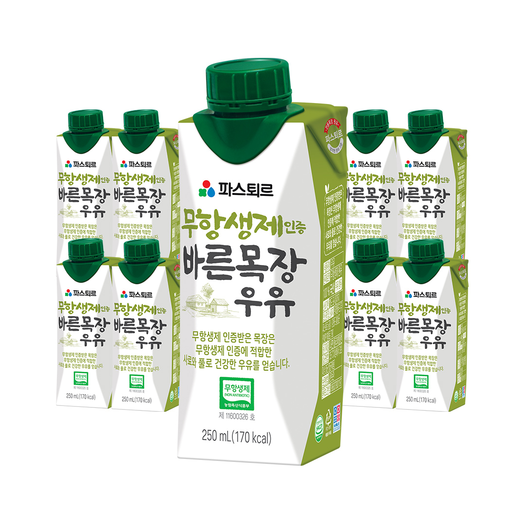 [해피] 무항생제인증 파스퇴르 바른목장 우유 250ml 18입