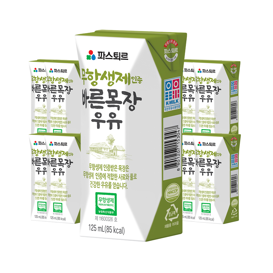 [정기배송] 무항생제인증 파스퇴르 바른목장 우유 125ml 24입