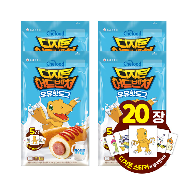 Chefood 디지몬 어드벤처 우유핫도그 350g x 4개 (70g x 20개)